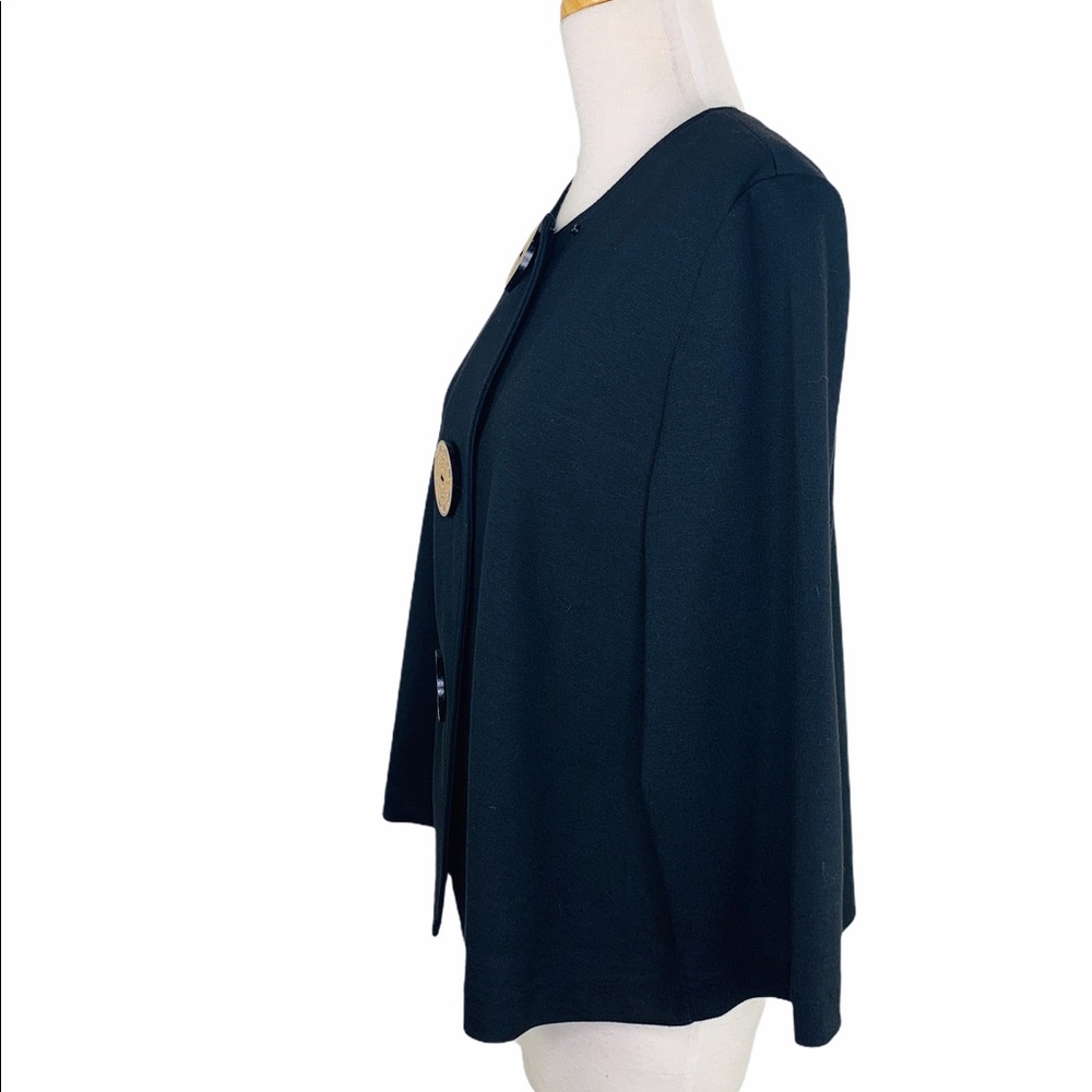 COLDWATER CREEK Vintage Swing Smock Blazer Top Black Small Carved Wood Buttons - Picture 4 of 9